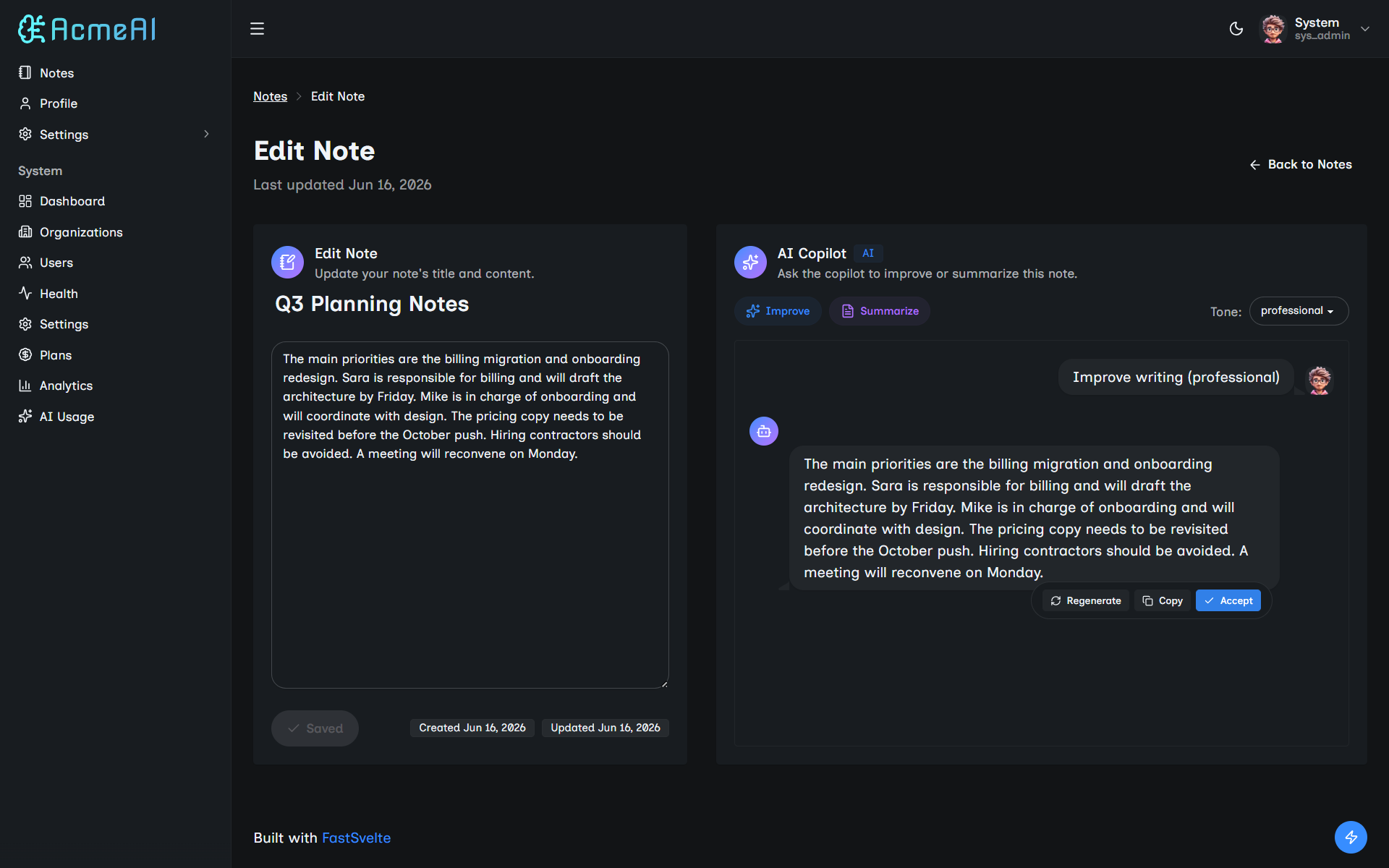 The Resmate editor with the coach panel open